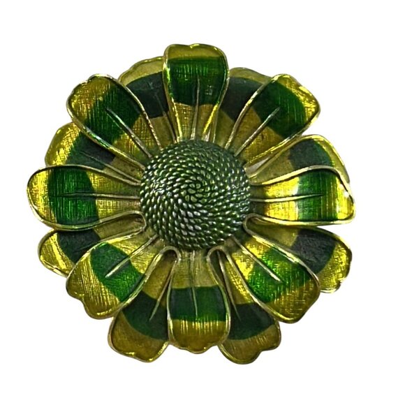 Vintage Green Two Tone Flower Brooch Germany Retro Mod Pin Nature Statement - Picture 8 of 8